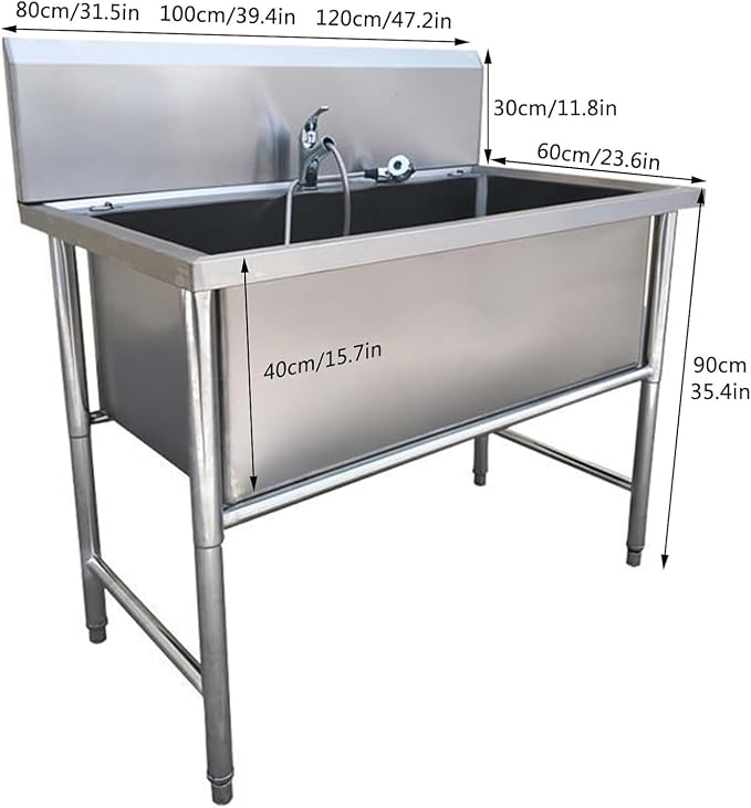 Pet Grooming Tub,Stainless Steel Bathing Station for Home Use,Professional Wash Sink for Dogs.Silver-100cm/39.4in
