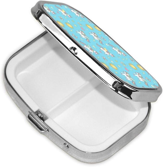 Cute Unicorn Pill Case Pill Box with Mirror Retro Pocket 2 Compartment Medicine Case Vitamin Pill Organizer for Pocket Purse and Travel Gifts