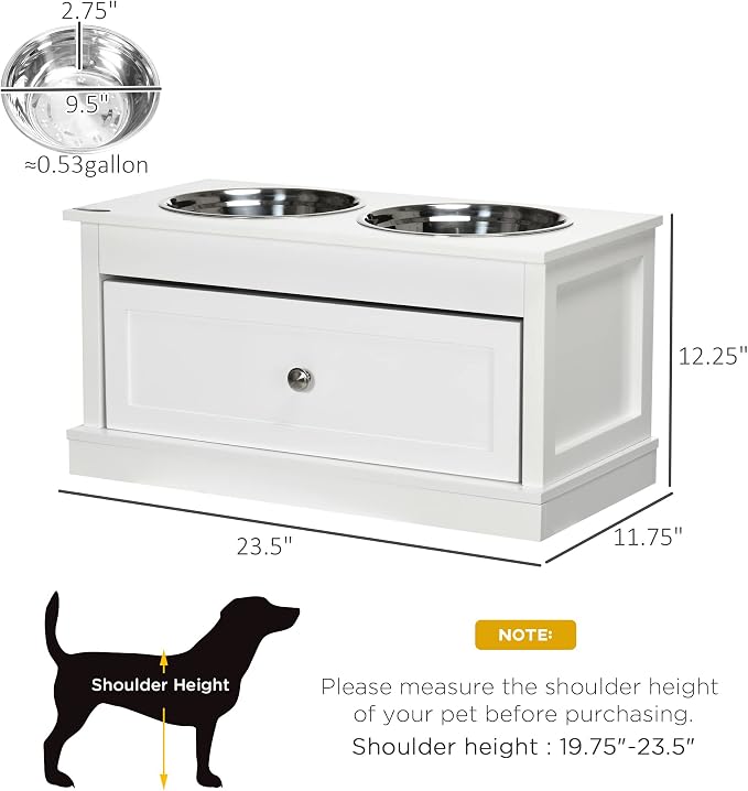 PawHut Large Elevated Dog Bowls with Storage Cabinet Containing Large 44L Capacity, Raised Dog Bowl Stand Pet Food Bowl Pet Feeding Station, Brown | Raised Dog Bowl Stand, Pet Food Bowl, Pet Feeding Station