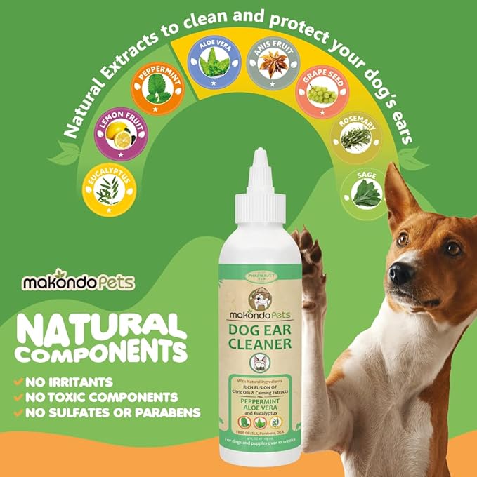 Dog Ear Cleaner solution with Peppermint aroma | Its natural extracts aids in dog ear mites treatment by removing wax, debris & odor | Dog Ear Wash / Otic Cat Ear Cleaner Drops | Puppy Ear Cleaner