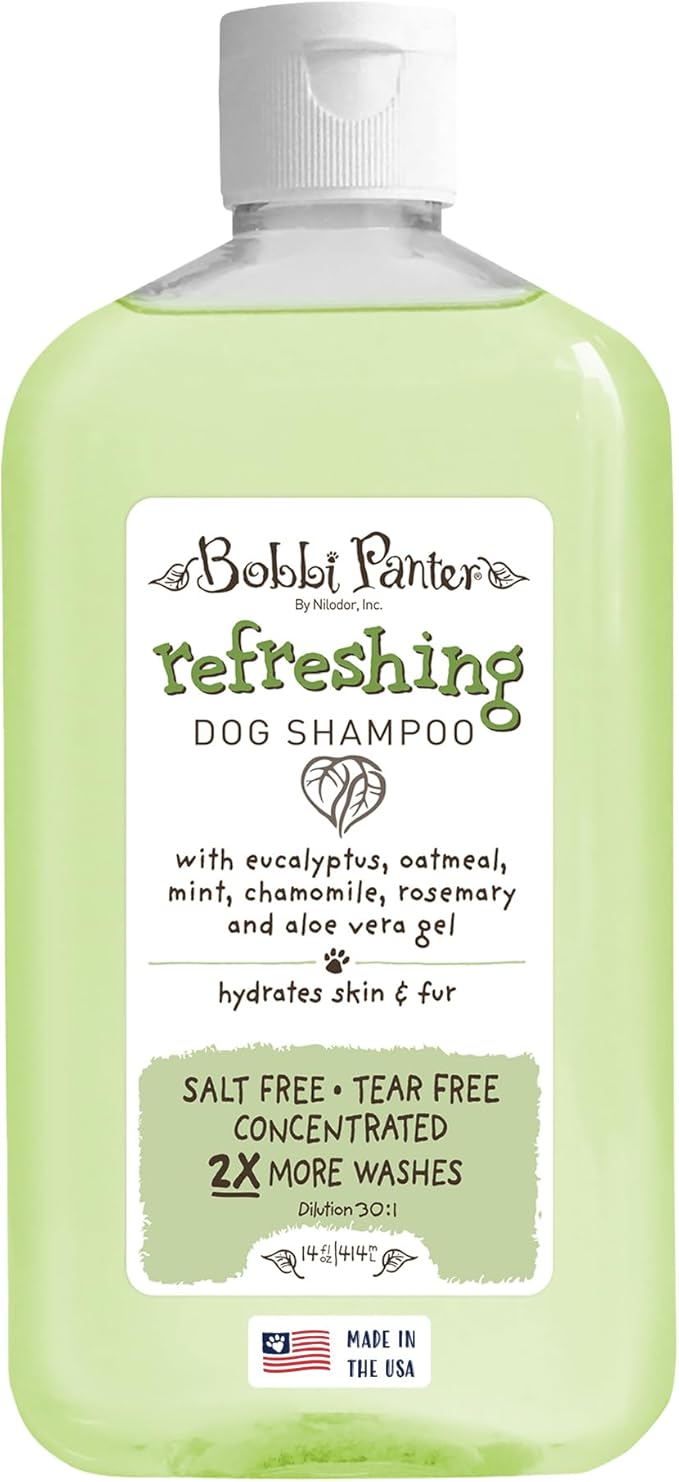 Bobbi Panter Refreshing Dog Shampoo Eucalyptus, Mint, Chamomile & Rosemary – Hydrating Natural Formula for Clean Fresh Coat, Tear-Free, 30:1 Concentrate, 14 oz (Case of 12)
