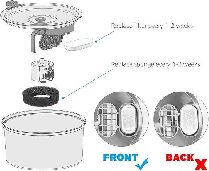 Cat Water Fountain Filters, 24 Pack Replacement Filters for 108oz/3.2L& 67oz/2L Stainless Steel Pet Dog Water Fountain