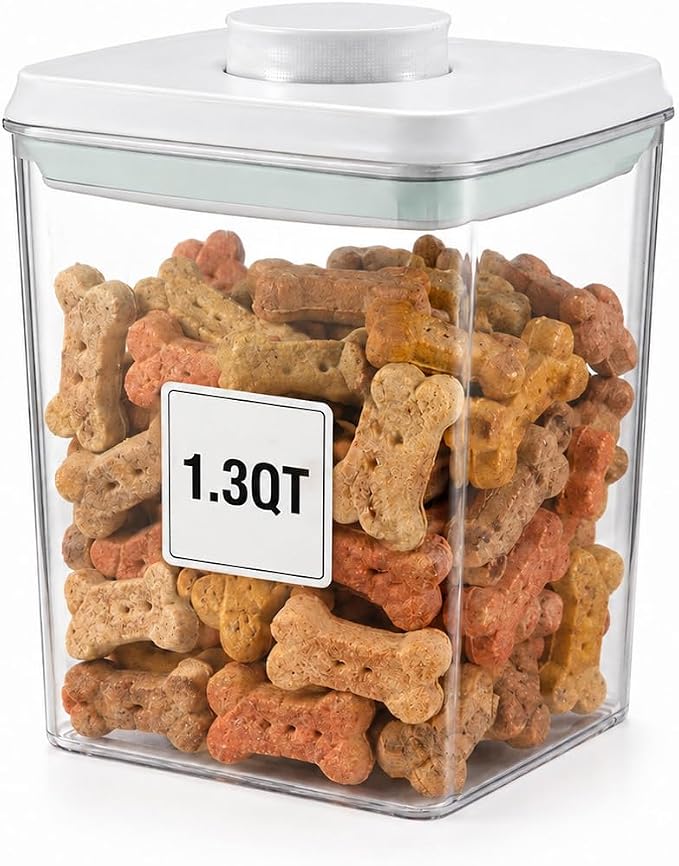 Pet Dog-Cat POP-Treat Airtight jar-Container - 1.3 Qt/1.2 L | Stackable One-Touch Opening | Airtight Dog and Cat Food Storage Container | BPA-Free