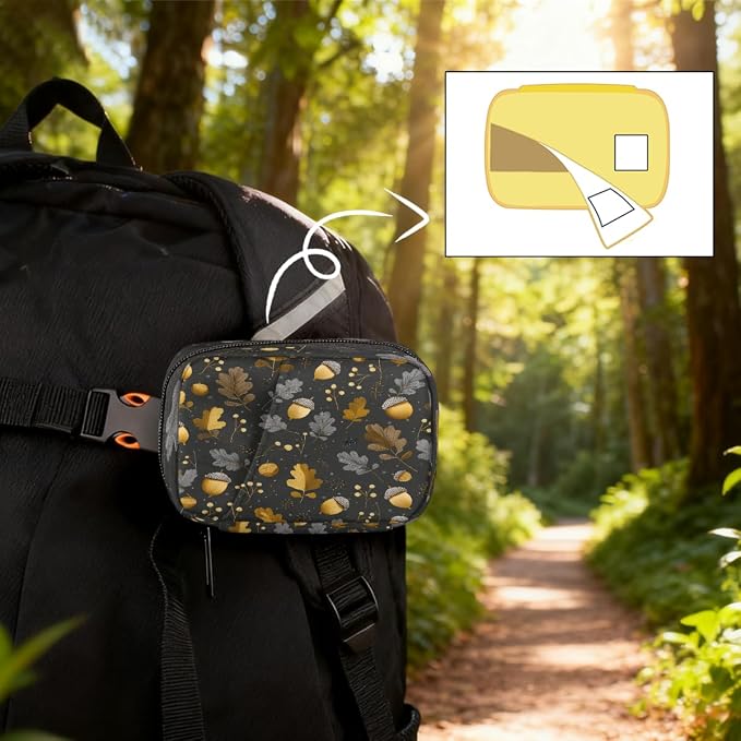 Travel Pill Organizer Black Gold Pine Cones Autumn Leaf Pill Case