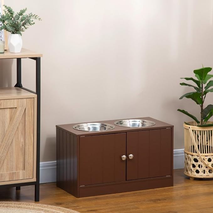 Elevated Dog Bowl Stand with 44L Storage Cabinet for Large Dogs, Raised Feeding Station with Stainless Steel Bowls