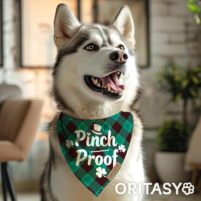 St. Patrick's Day Dog Bandanas, 2-Pack Triangle Reversible Gnomes Pet Scarves, Premium Fabric, Bandana for All Boys Girls Dogs (Paw Lucky, One Size)