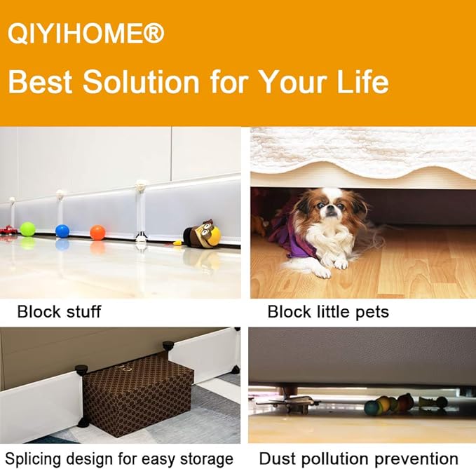 Under Bed Blocker for Pets, Gap Bumper for Under Bed, Stop Things Going Under Bed or Sofa Couch, Toys Blocker for Cats Dogs, Easy to Install, Total 11.8" Height 83" Length, White
