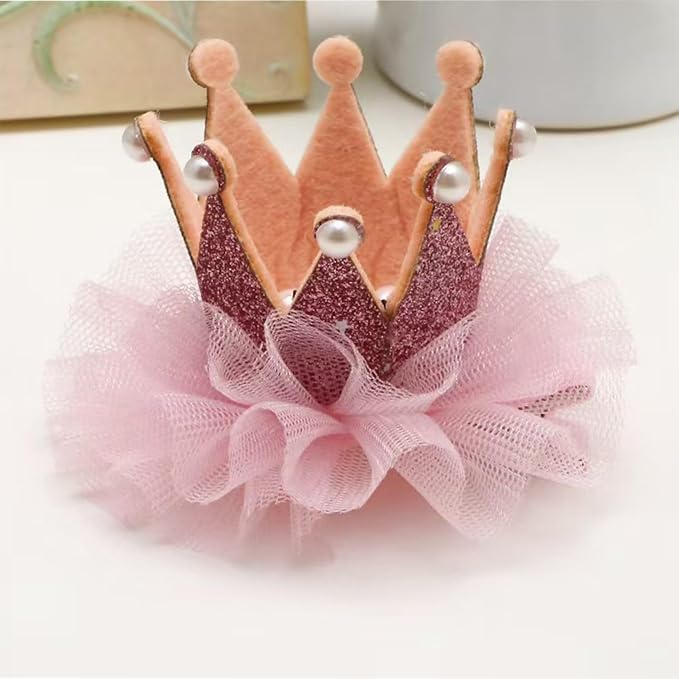 Cat Princess Costumes Cat Crown Hat & Lace Bandana Scarf Set, Puppy Party Hat for Small Dogs & Cats, Lace Outfit for Cats and Small Dogs Birthday Party (Pink)