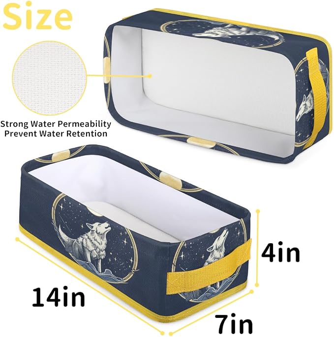 Wolf Stars Moon Bathroom Storage Basket, Foldable with Handle Open Countertop Paper Towel Decorative Box, Toilet Tank Top Shelf Baskets for Home Closet Bedroom Living Room Office