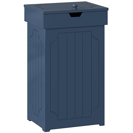 Function Home Trash Can Cabinet, 13 Gallon Kitchen Garbage Can, Wood Recycling Trash Bin, Freestanding Dog Proof Trash Can, Farmhouse Trash Cabinet with Lid for Home Kitchen Bathroom, Blue