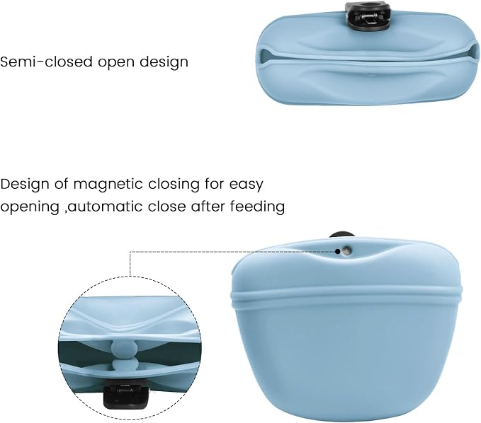 AUDWUD Silicone Dog Treat Pouch with Clicker Magnetic Closure Secure Clip | Upgraded clip keeps your treat pouch secure during training.Magnetic closure allows fast one hand access.Includes dog click