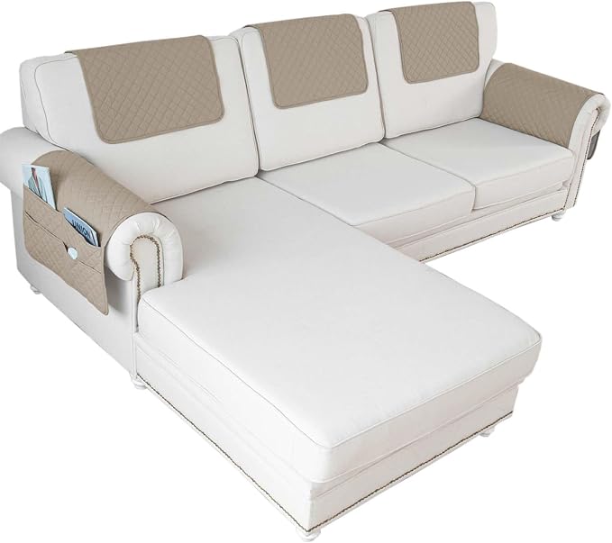 Large Polyester Armrest and Headrest Covers with 2 Pockets | Soft, smooth polyester resists daily wear nonslip silicone backing helps shield recliners and sofas from pet scratches