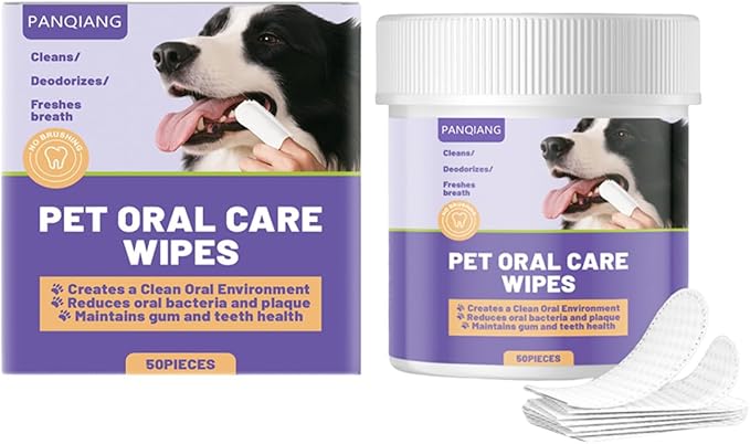 Dog & Cat Teeth Cleaning Wipes – Dog Breath Freshener & Dental Wipes for Dogs Teeth, No-Rinse Toothbrush & Toothpaste Alternative, Cat Dental Care, Puppy Tooth Brushing Kit (50 Count)