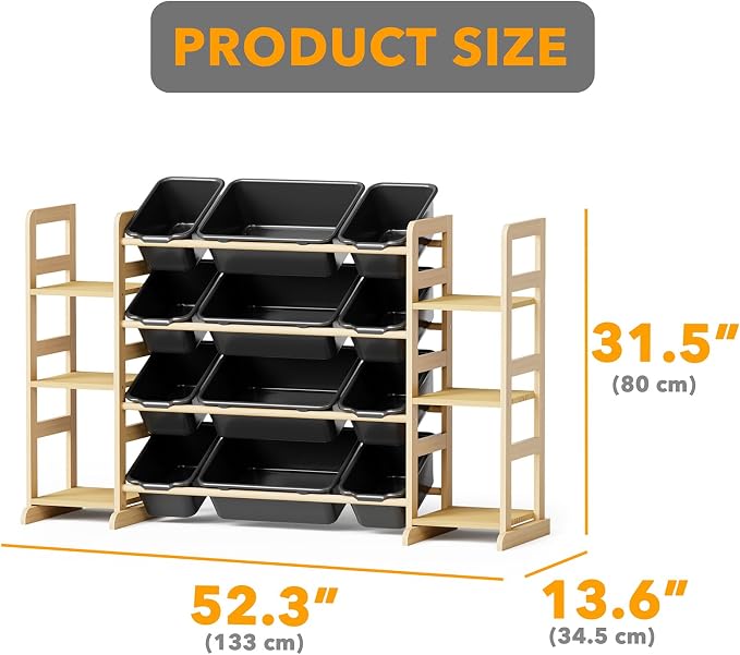 SpaceAid Toy Storage Organizer with 6 Shelves and 12 Bins, Toy Organizers Storage Bookshelf, Kids Bin Shelf Toys Box Bookcase for Bedroom Playroom Organization Room Decor, True Black