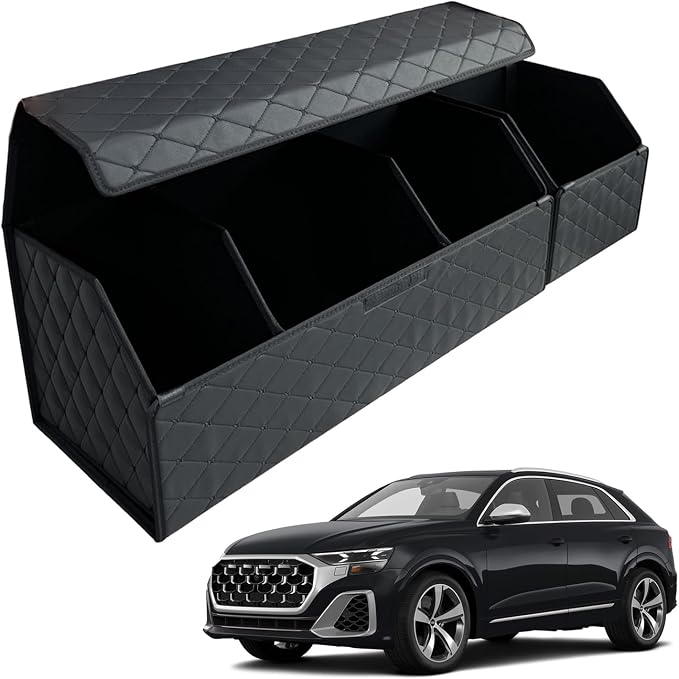 Car Trunk Organizer for For Audi SQ8 - Custom Fit,Easy Installation，Large Space Outdoor Trunk Organizer with Leather,Hook and Loop Fastener,4-Layer Cover,For Audi SQ8 2020-2025