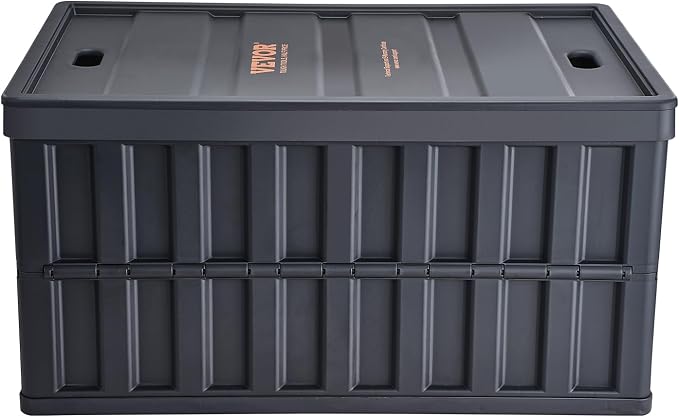 VEVOR 65L Collapsible Storage Bins with Lids 3 Packs, Stackable Crates | For Organizing Tools, Books, Food, Drinks, Camping&Transport, Large Heavy Duty Folding Containers with Handles, PP Material