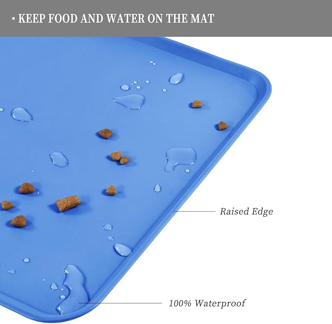 Reopet Waterproof Pet Feeding Mat, Non-Slip Silicone Placemats for Dog Cat Food and Water Bowl, High Raised Edges to Prevent Spills and Protect Floors