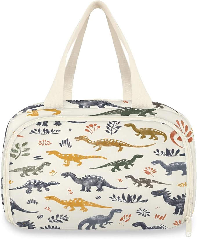 Cute Dinosaurs Footprints Travel Toiletry Bag with Handle | Wet & Dry Separation, Full-Size Bottle Friendly, Leak-Proof, Waterproof, Easy to Clean, for Travel, Gym, Home