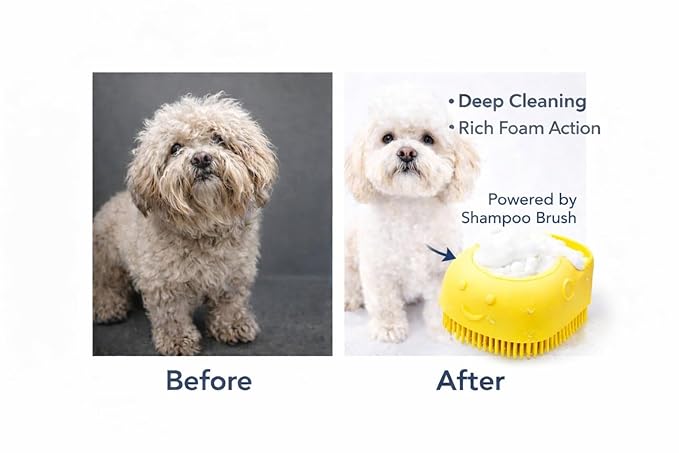 2-in-1 Pet Bath Brush with Shampoo Dispenser – Soft Silicone Grooming Brush for Dogs & Cats – Assorted Colors (Random Color Sent)