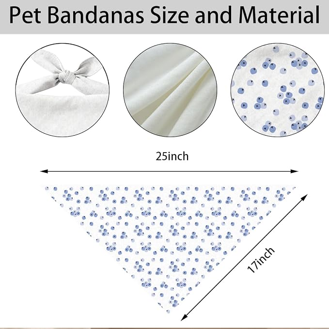 Blueberry Dog Bandana, Fruit Pattern Pet Triangle Scarf for Small Medium Dogs, Cute Puppy Bandana for Daily Wear Walks Picnic Birthday Party Family Photos