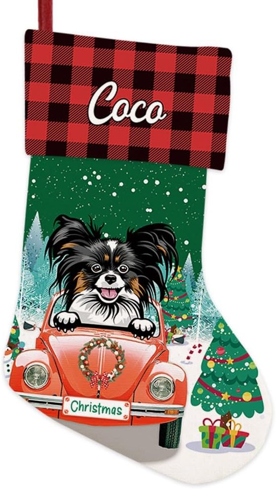 Personalized 1 Pack Christmas Stocking Papillion Dog Stocking Christmas Tree Winter Fireplace Holiday Decoration 14"