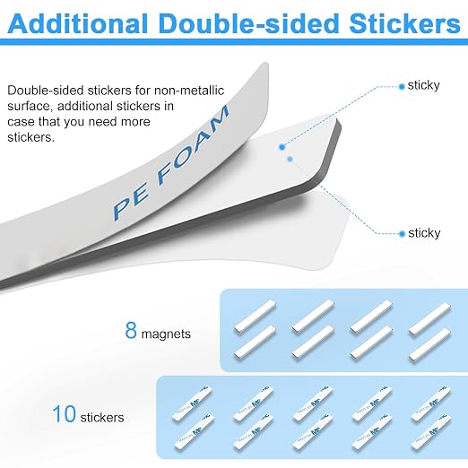 Rare Earth Neodymium Magnets with Double Sided Adhesive, 60x10x3 mm, 8 Pack | Heavy Duty Strong Magnets, Rectangular Bar Magnets Strip for Fridge Kitchen Garage Office Science Craft, Silver