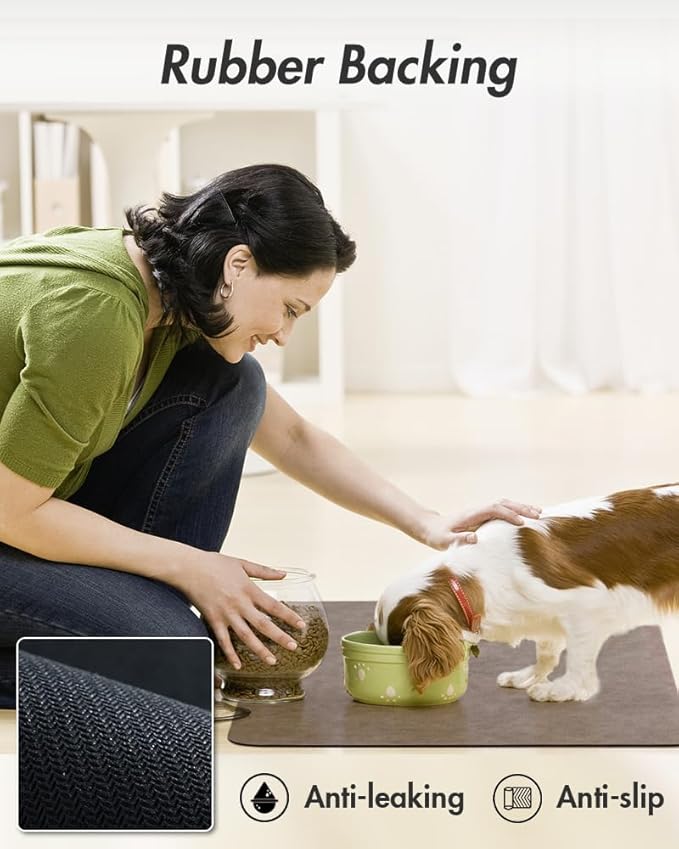 MontVoo-Absorbent Pet Feeding Mat-No Stains Pet Mat for Food and Water Bowl-Quick Dry Cat & Dog Food Mat Water Dispenser Mat-Pet Supplies Mat-Dog Water Bowl Mat for Messy Drinker,（Brown,23"x34"）