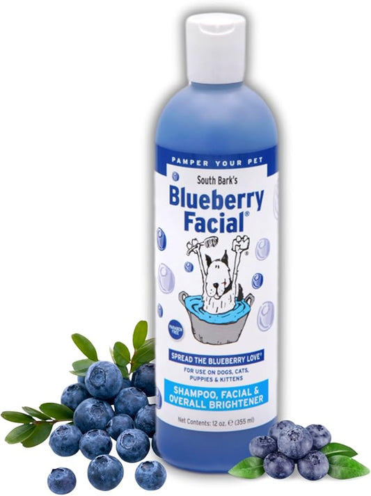 ShowSeason South Bark's Blueberry Facial® Pet Shampoo 12 oz. | Brightener & Tear Stain Remover, Long-Lasting Odor Eliminator, Cruelty-Free, Paraben-Free, Made in The USA, for Dogs and Cats