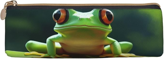 Leather Pen Case with Zipper - Aesthetic Pen Holder Cute Frog Pencil Case for Women & Men - Handcrafted Pencil Bag Multi-Functional Travel Cosmetic Case for Work Office Tool Pouch
