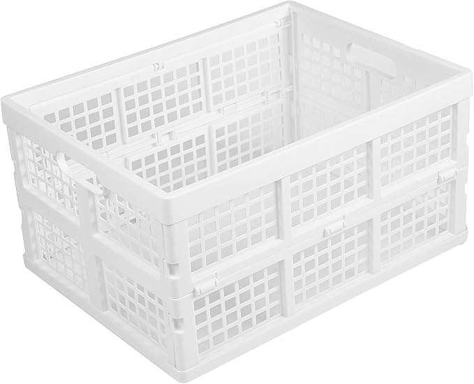 Aebeky 3-Pack Plastic Collapsible Storage Crates-30L,Foldable Plastic Crates for Storage (White)