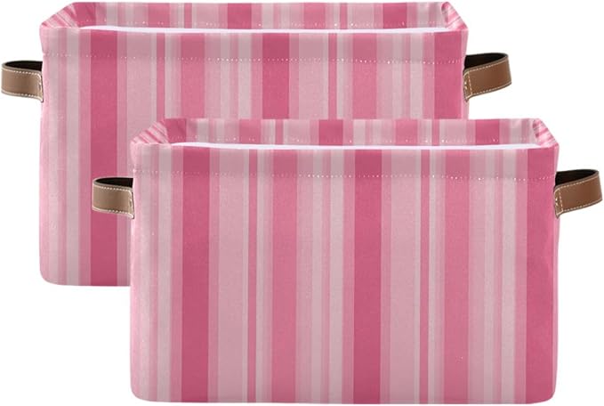Kigai Storage Basket, Fabric Collapsible Closet Organizer Bin | Stripes Waterproof Foldable Canvas Basket with Handles for Shelves, Nursery, Closet, Bedroom & Bathroom