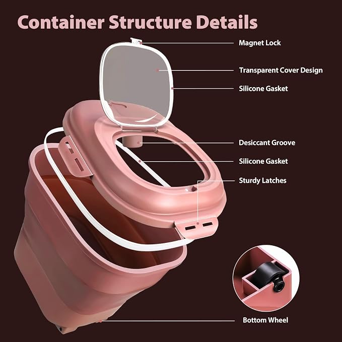 Viretec Cereal Rice Storage Containers, 20 to 50Lbs Collapsible Dry Food Dispenser Bins with Airtight Flip Lid Rolling Wheel, Kitchen Pantry to Store Sugar Flour, Dog Pet Cat Food Holder Container