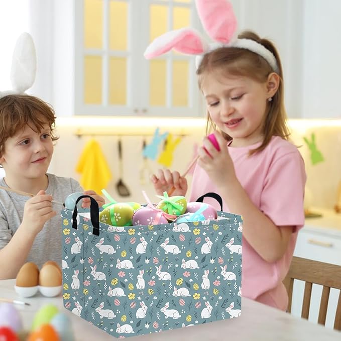 Rectangular Easter basket,Easter basket empty,Kids Storage Baskets for kids Bedroom,Gift bin,Kids Storage Bin,Easters gift baskets,Kids home Decor(Cute rabbit Easter egg)