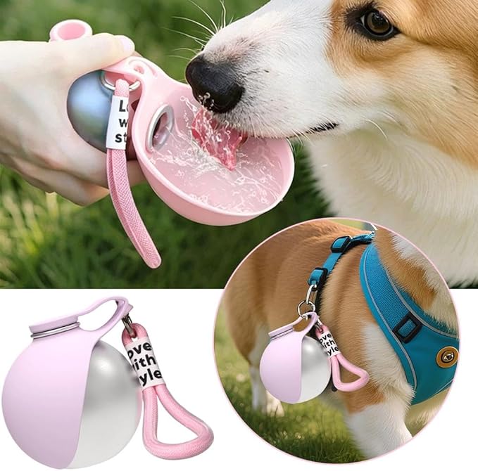 Portable Dog Water Bottle - Foldable Pet Water Bottle for Dogs,2 in 1 Stainless Steel DogWater Dispenser Portable for Small Dog Walking, Hiking & Travel, Leak-Proof & Spill Proof Compact Dogs Travel