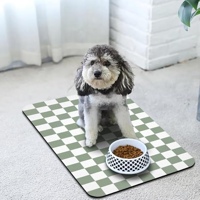 Dog Food Mats for Floors Waterproof, Pet Water Bowl Mats Pet Feeding Absorbent Placemats Plaid 12 * 20 inch