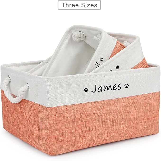 Personalized Dog Toy Storage Basket Bin Collapsible Customized Pet's Name Storage Box Organizer for for Dog Toys, Clothing, Apparel & Accessories (Orange, M)