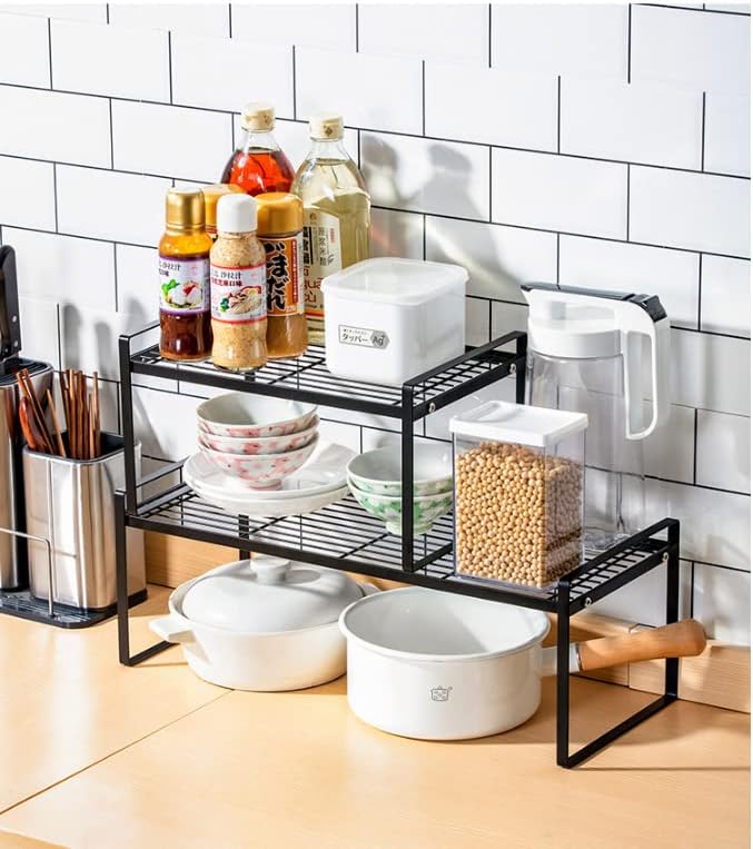 Cabinet Shelf, 20" Kitchen Counter Shelf, Metal Wire Stackable Cupboard Spice Rack, Space Saving Countertop Orgainzer and Storage Rack Shelves for Kitchen Pantry Bathroom