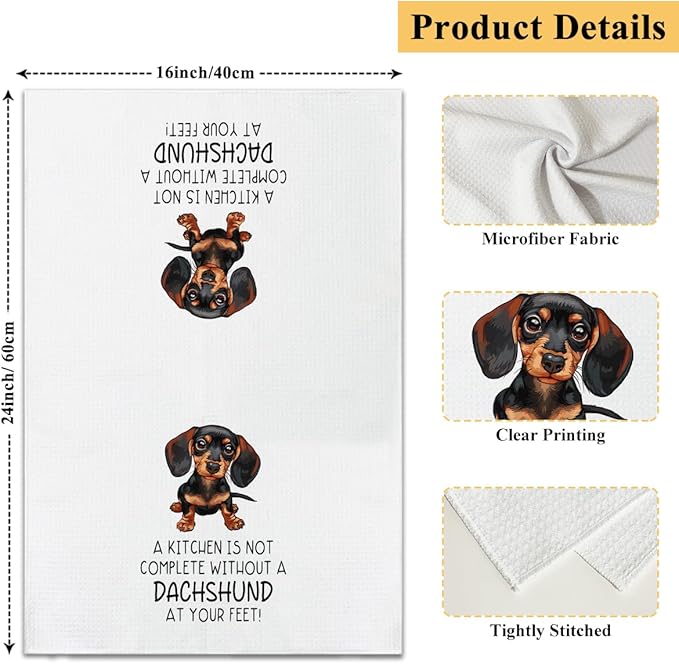 Funny Dachshund Kitchen Towels Dish Cloths, Dog Decorative Hand Towel Drying Cloth for Bathroom Baking, Wiener Gifts for Dog Lover, Friend, Woman, 16x24 Inches -32