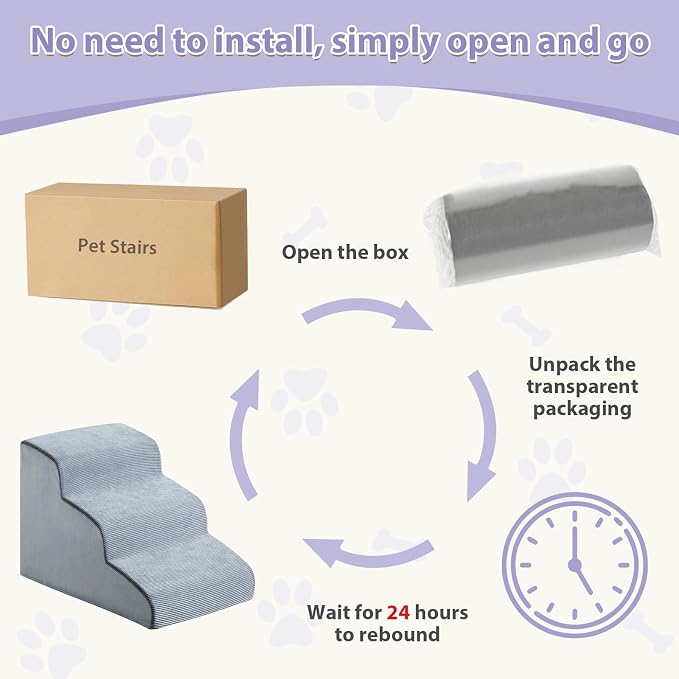 LEXTRO Dog Stairs for Small Dogs, 3-Steps Dog Ramp for Bed and Couch, Pet Stairs with Highly Supportive Foam and Non-Slip Bottom, Dogs Steps for Cat & Doggie (High 15.7 Inch)