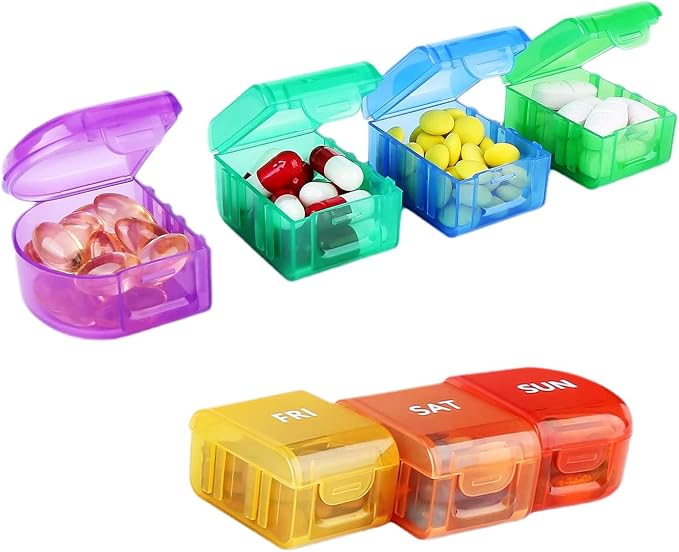 Weekly Pill Organizer Case, Large 7-Day Daily Pill Box Container | Colorful Portable Detachable Medicine Dispenser, Meds Reminder Holder for Medication, Vitamin, Fish Oil, Supplements, Capsule
