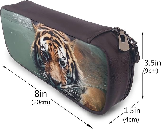 Leather Pencil Case Organizer Big Capacity Pencil Pouch Storage Bag With Compartments Cute Pencil Bag Tiger Swimming Pen Box Portable Cosmetic Makeup Bag Organizer