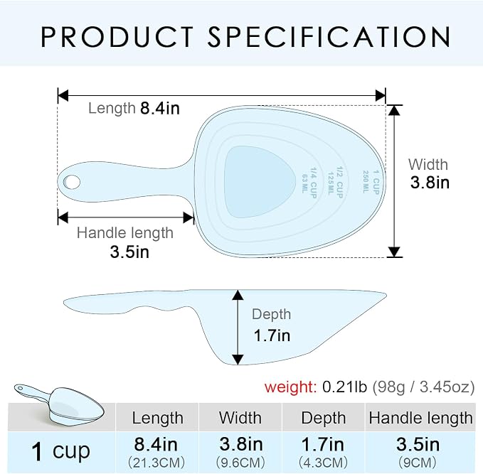 1-Cup Melamine Pet Food Scoop — Precise Feeding & Weight-Management Measuring Scoop for Dogs & Cats, BPA-Free, Durable, Dishwasher-Safe (Baby Blue)