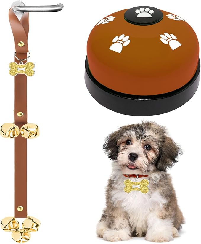 Leather Dog Doorbell, 2 Pack Dog Bells Puppy Training Bell for Door Training Bells for Dogs to Ring to Go Outside Dog Doorbell Puppy Bell