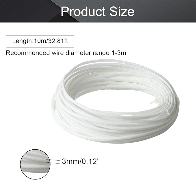 Heyiarbeit 10m/32.8ft PET Expandable Braid Cable Sleeving Flexible Wire Mesh Sleeve White 3mm