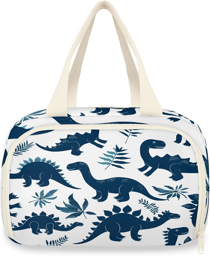 Cute Dinosaur Silhouette Travel Toiletry Bag with Handle | Wet & Dry Separation, Full-Size Bottle Friendly, Leak-Proof, Waterproof, Easy to Clean, for Travel, Gym, Home