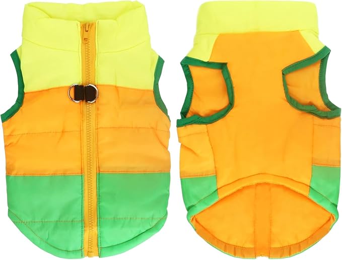 Idepet Pet Dog Cat Coat with Leash Anchor Color Patchwork Padded Puppy Vest Jacket Teddy Chihuahua Costumes Pug Cloth XS S M L(XX-Large,Green)