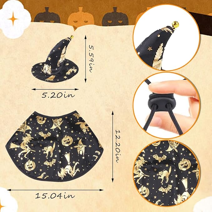 Estivaux Pet Halloween Costumes Dogs Cats Halloween Witch Pet Costume Cape Hat Halloween Vampire Cloak Wizard Cats Cosplay Clothes Apparel for Small Dogs Cats Halloween Party Decorations