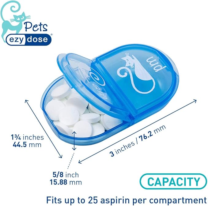 Ezy Dose Pets Daily AM/PM Pill Case for Cats, Blue, BPA Free | Medicine Planner, Vitamin Organizer Box for Cats, Easy to Use, 2 Times a Day, Transparent Lids, Convenient for Treats