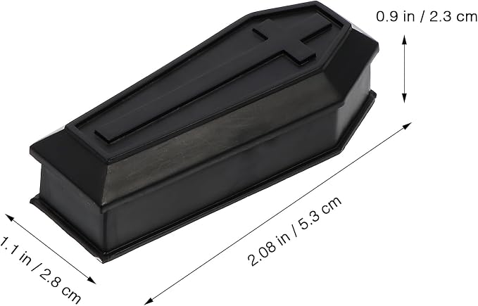 Healifty Mini Coffin Box Pet Casket Box with Lid for Halloween Decor | Black Small Plastic Casket Model for Trinkets, Candy, Dollhouse Scenes, Spooky Tables, Haunted Houses and Party Favors