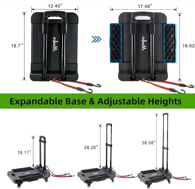 ZHJINGYU Folding Hand Truck Cart,Heavy Duty Trolley 220lbs Capacity,Folding Luggage Cart, Collapsible Wheels,Extended Handle Portable Dolly Cart for Moving, Airport, Office,Carrying Home